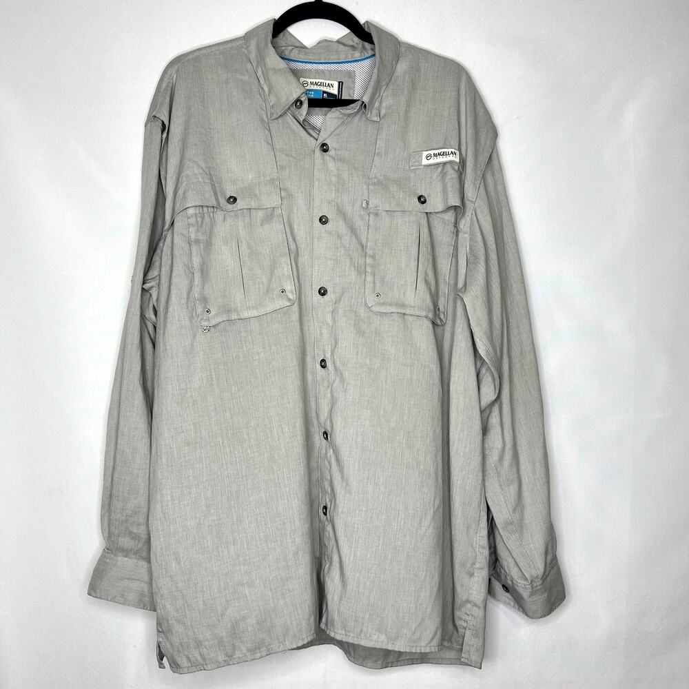Magellan Mens Loose Fit Vented Grey Checker Fishing Shirt Size XL Mag Wick